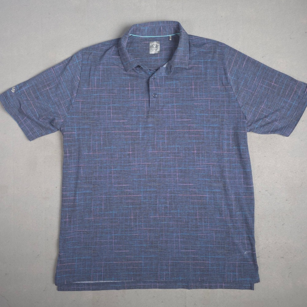 Callaway Mens XL OptiDri Golf Polo‎ Shirt Blue Pink Plaid Short Sleeve